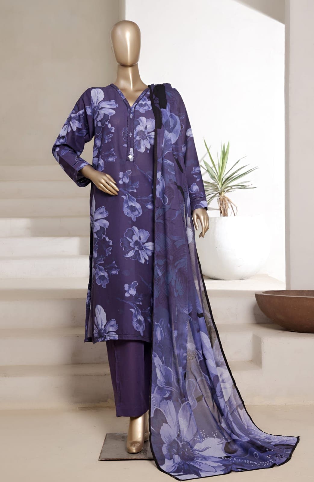 Sadabahar Printed Cotton Lawn Stitched 3 Piece Suit