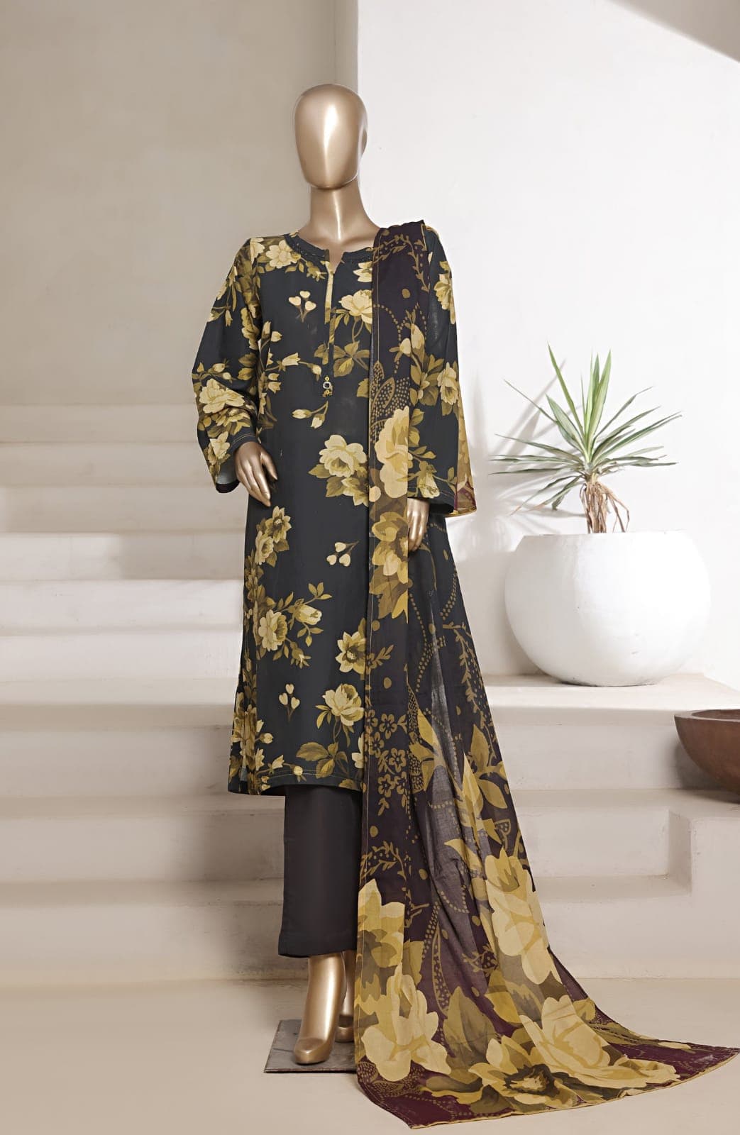 Sadabahar Printed Cotton Lawn Stitched 3 Piece Suit