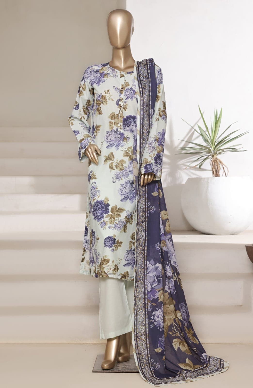 Sadabahar Printed Cotton Lawn Stitched 3 Piece Suit