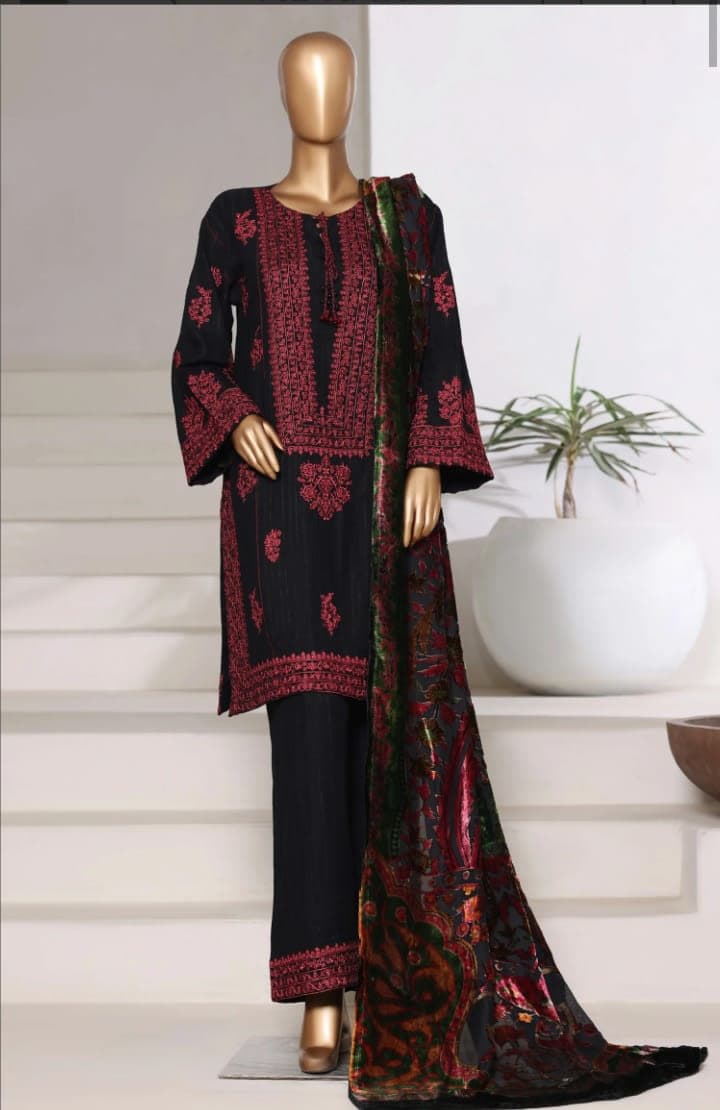 Sadabahar Embroidered Dhanak Stitched 3 Piece Suit