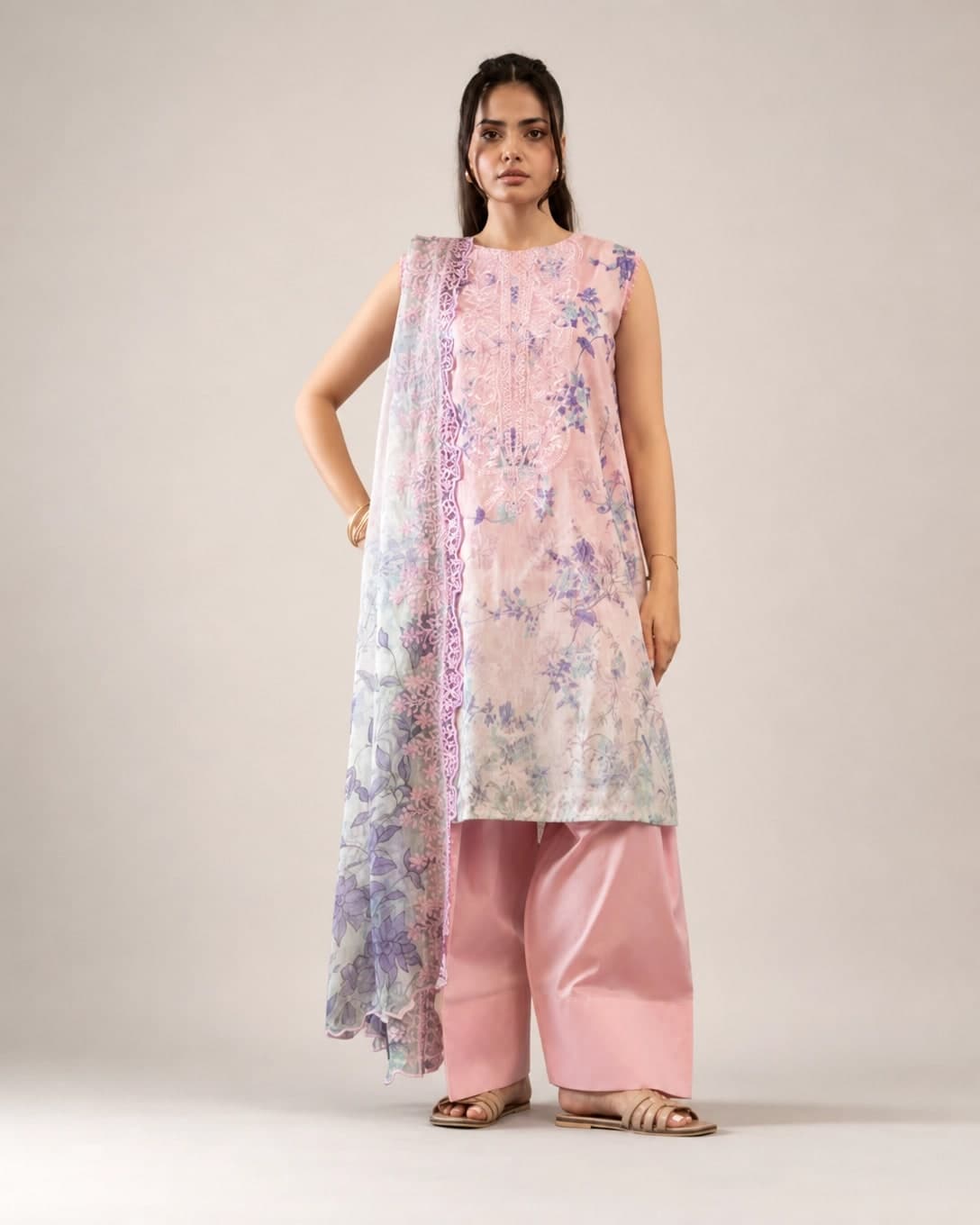 GullNar Pink Unstitched 3PC Suit | Sabi Unique