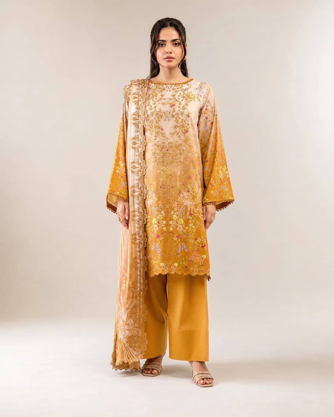 GullNar 3PC Lawn Collection Unstitched Suit - Yellow