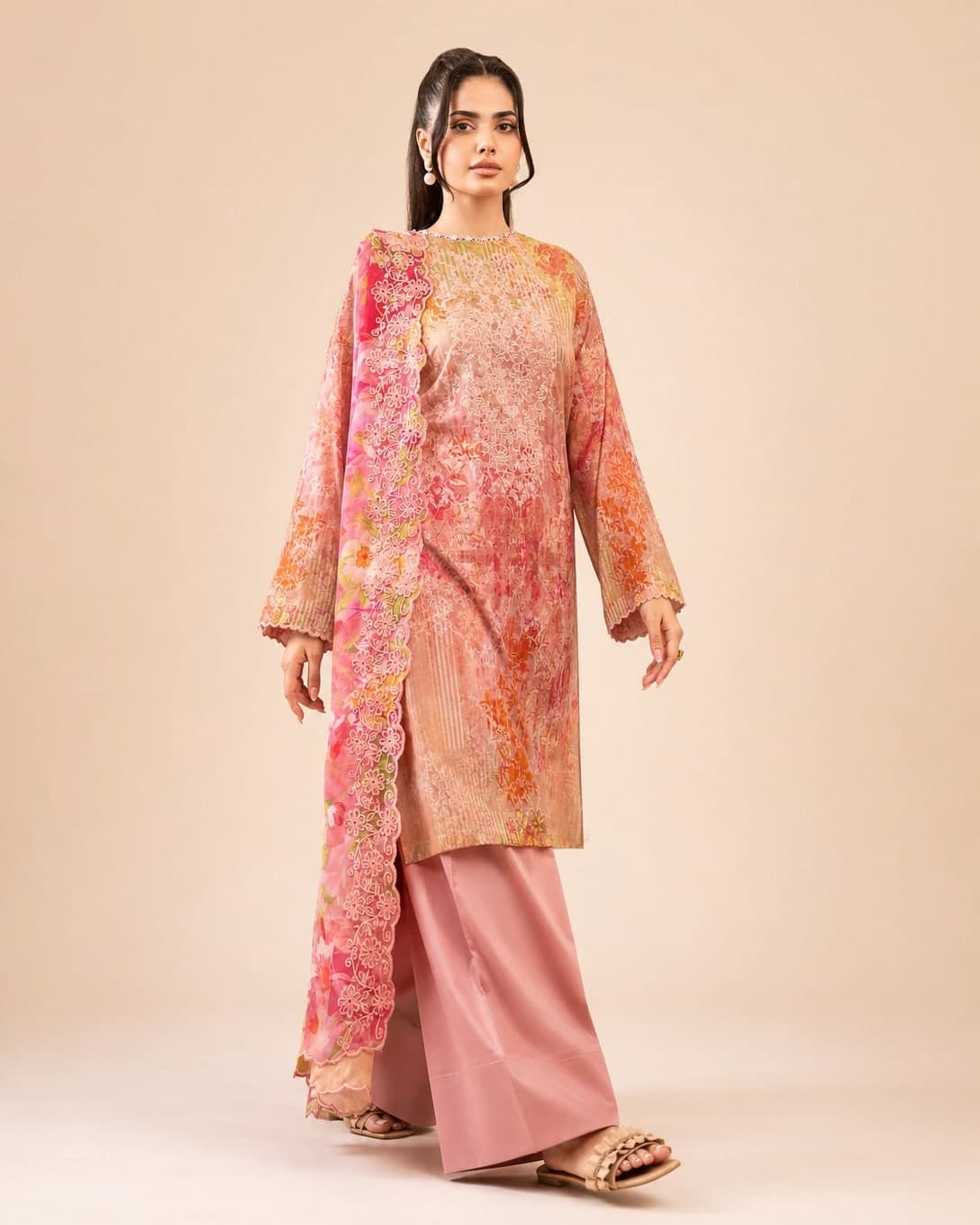 GullNar 3PC Unstitched Lawn Suit - Floral Print