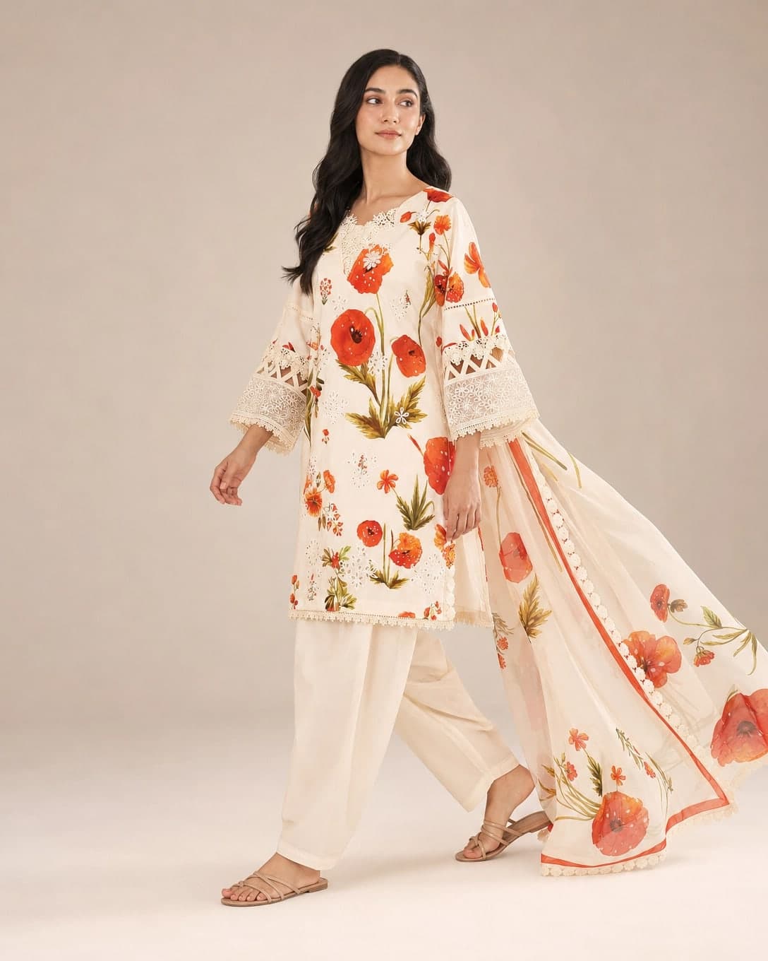 Johra Huriya Poppy Printed Lawn Suit with Chiffon Dupatta